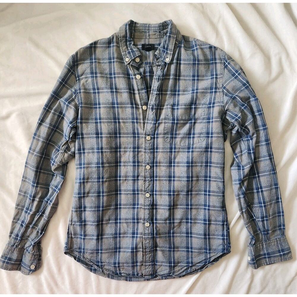 Mens J. Crew Shirt Size S Blue White Plaid Long Sleeve Slim Fit Button Down